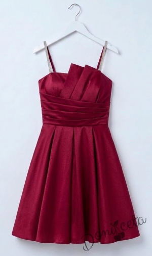 Елегантна къса официална детска рокля Лара с асиметрично деколте в червено