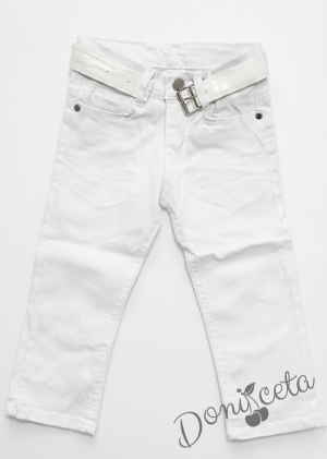 Комплект от детска риза с дълъг ръкав за момче в прасковено и бял панталон