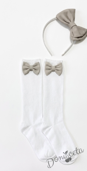 Комплект ръчно изработена диадема и чорапки с панделки в бежово Калина