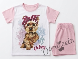 Детска пижама  с къс ръкав в розово за момиче с йорки