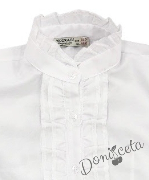 Комплект от 5 части-детски сукман от плат Калина за момиче в бежово, ризка в бяло с дълъг  ръкав с панделка, чорапи и диадема от колекция Бежина