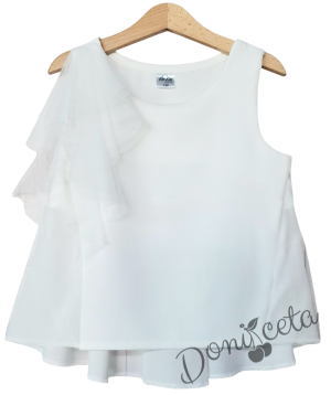 Детска туника без ръкав/потник в екрю с волан 1