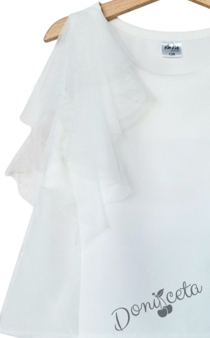 Детска туника без ръкав/потник в екрю с волан 2
