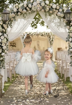 Детска официална детска рокля в бяло с  пайети с дълъг ръкав Естел