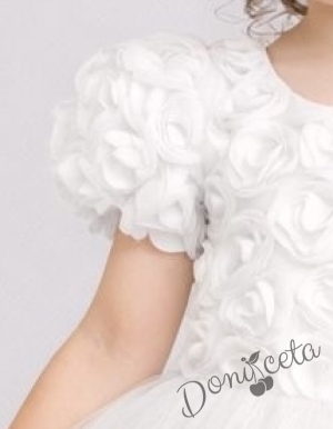 Официална детска рокля Розана с къс ръкав с рози и богат тюл в бяло от колекция Снежина