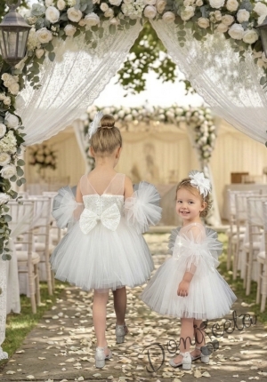 Детска официална рокля Блян без ръкав с блясък и с богат тюл в бяло от колекция Снежина