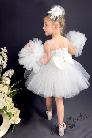 Детска официална рокля Блян без ръкав с блясък и с богат тюл в бяло от колекция Снежина