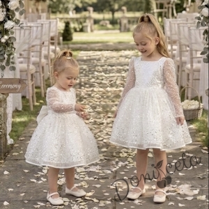 Детска официална детска рокля в бяло с  пайети с дълъг ръкав Естел