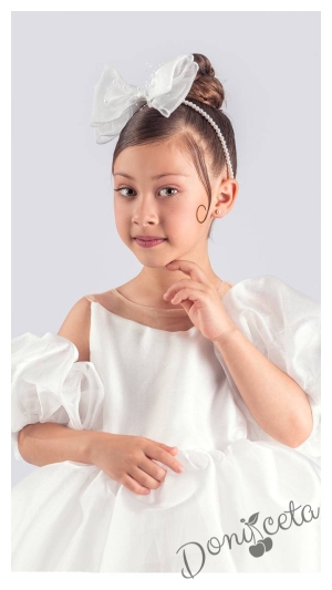 Официална детска рокля с тюл в бяло Даян 2