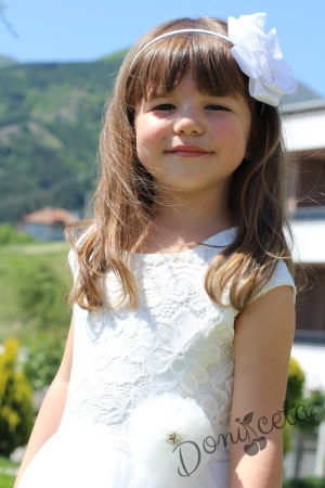 Детска официална рокля Крис от дантела и тюл в бяло от колекция Снежина