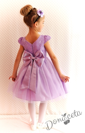 Официална детска рокля Златина от дантела и тюл в лилаво с тюл от колекция Лилавина