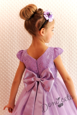Официална детска рокля Златина от дантела и тюл в лилаво с тюл от колекция Лилавина