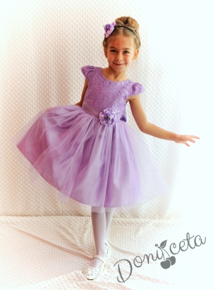 Официална детска рокля Златина от дантела и тюл в лилаво с тюл от колекция Лилавина