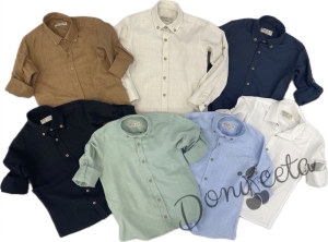 Детска риза с дълъг ръкав в тъмносиньо с копчета в бежово