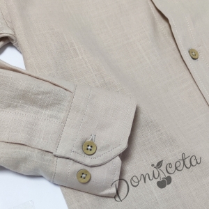 Детска риза за момче с дълъг ръкав в бежово с яка 2