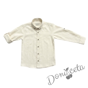 Детска лятна риза за момче с дълъг ръкав в екрю с копчета в бежово