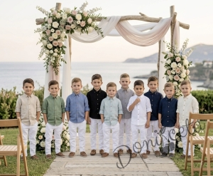 Детска лятна риза за момче с дълъг ръкав в екрю с копчета в бежово