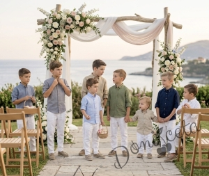 Детска лятна риза за момче с дълъг ръкав в екрю с копчета в бежово