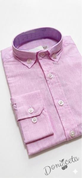 Официална детска риза с яка с дълъг ръкав в розово с бели копчета от колекция Розовина