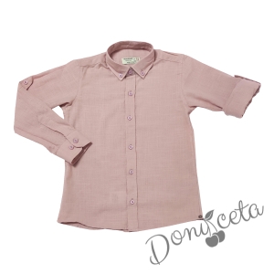 Детска риза за момче с дълъг ръкав в пепел от рози с яка 1