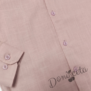 Детска риза за момче с дълъг ръкав в пепел от рози с яка 2
