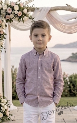 Детска риза за момче с дълъг ръкав в пепел от рози на райе