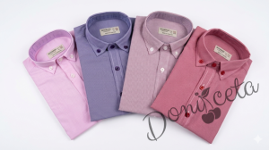 Детски комплект за момче от 2 части-риза с дълъг ръкав в червено на райе с яка и панталон в бяло