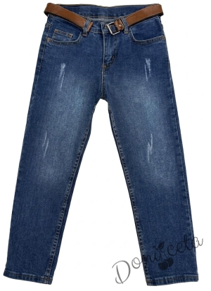 Детски дълги дънки в синьо за момче с декоративни накъсвания