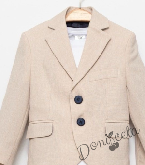 Спортно-елегантен комплект за момче от 3 части-тениска с къс ръкав в бяло със сако в бежово и панталон в бежово  от колекция Бежина 3