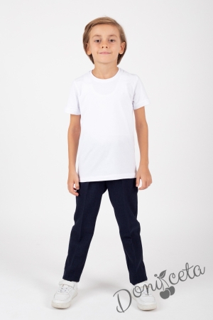 Спортно-елегантен комплект за момче от 3 части-тениска с къс ръкав в бяло със сако в черно и панталон в черно 3