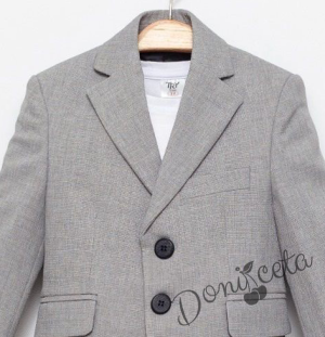 Спортно-елегантен комплект за момче от 3 части-тениска с къс ръкав в бяло със сако в сиво и панталон в сиво 3