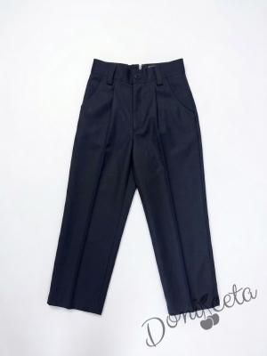 Комплект за момче от 3 части- панталон в черно, риза в бяло с къс ръкав  и елек с папийонка с ноти в бяло