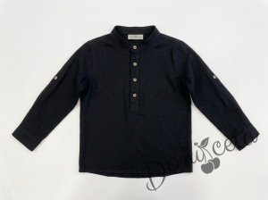 Детски комплект за момче от 2 части-риза с дълъг ръкав в черно  без яка с копчета в бежово и панталон в бежово