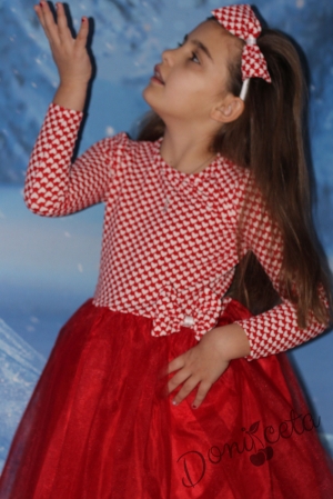 Официална детска рокля с тюл в червено  с диадема