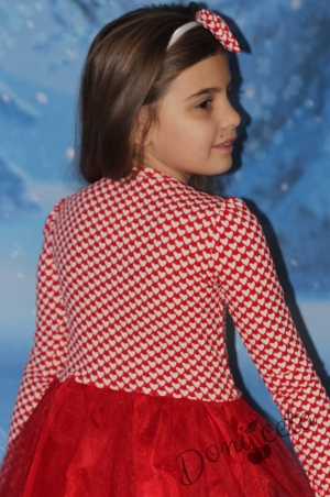 Официална детска рокля с тюл в червено  с диадема
