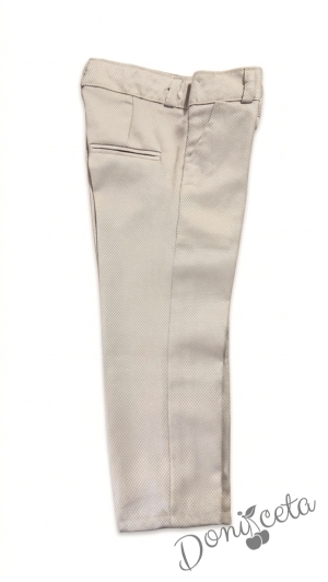 Детски костюм за момче от 5 части в бежово - елегантен панталон, риза, елек, сако и папийонка  от колекция Бежина