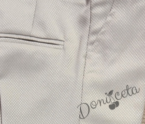 Детски костюм за момче от 5 части в бежово - елегантен панталон, риза, елек, сако и папийонка  от колекция Бежина