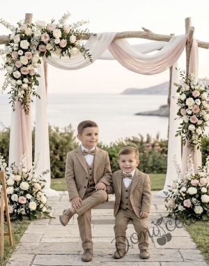 Елегантен официален костюм за момче от 5 части в тъмнобежово със сако от колекция Бежина