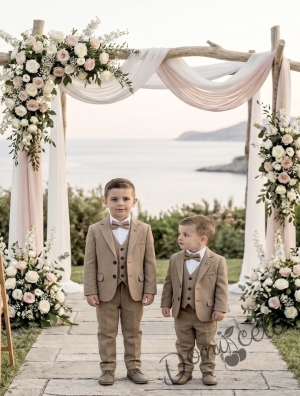 Елегантен официален костюм за момче от 5 части в тъмнобежово със сако от колекция Бежина