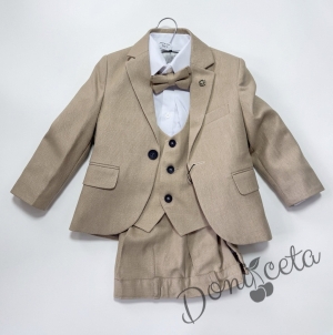 Елегантен официален костюм за момче от 5 части в тъмнобежово със сако от колекция Бежина