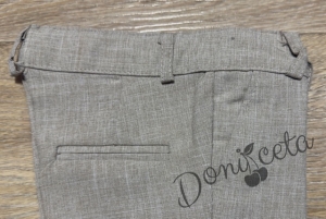 Официален гладък костюм за момче от 5 части  Алекс в бежово - риза в бяло със сако, елек, панталон и папийонка в бежово  от колекция Бежина