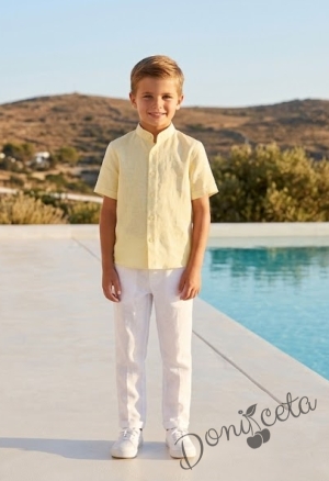  Детска официална ризка за момче с къс ръкав в жълт цвят