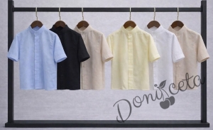  Детска официална ризка за момче с къс ръкав в жълт цвят