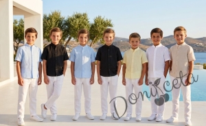  Детска официална ризка за момче с къс ръкав в светлосиньо