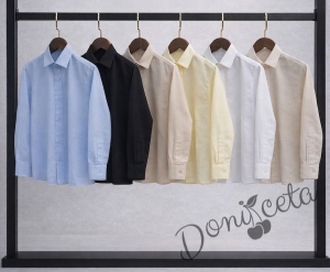 Детска риза за момче с дълъг ръкав в жълто с яка 