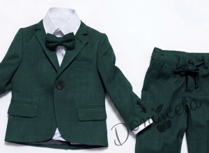 Спортно-елегантен костюм Тери за момче от 4 части в зелено- риза в бяло, сако с джобове, панталон  с връзки и папийонка  от колекция Зелениада