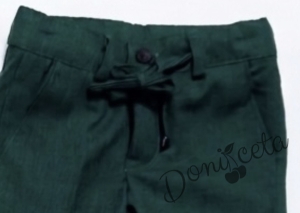 Спортно-елегантен костюм Тери за момче от 4 части в зелено- риза в бяло, сако с джобове, панталон  с връзки и папийонка  от колекция Зелениада