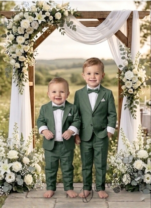 Спортно-елегантен костюм за момче от 4 части в зелено - сако, панталон, риза в бяло и папийонка