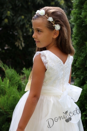 Официална детска дълга рокля в бяло/212БД