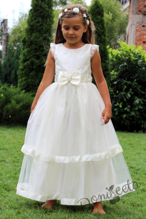 Официална детска дълга рокля в бяло/212БД